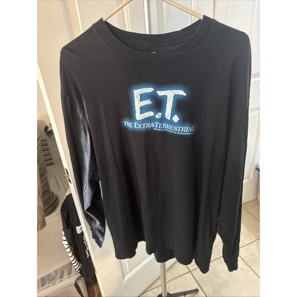 Men's Oversized Fit Long Sleeve Size Large E.T Graphic Tee Black - Picture 1 of 5